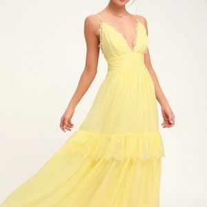 Lulu's, Prom Dress, Formal Dress, Yellow, Lace, XS.